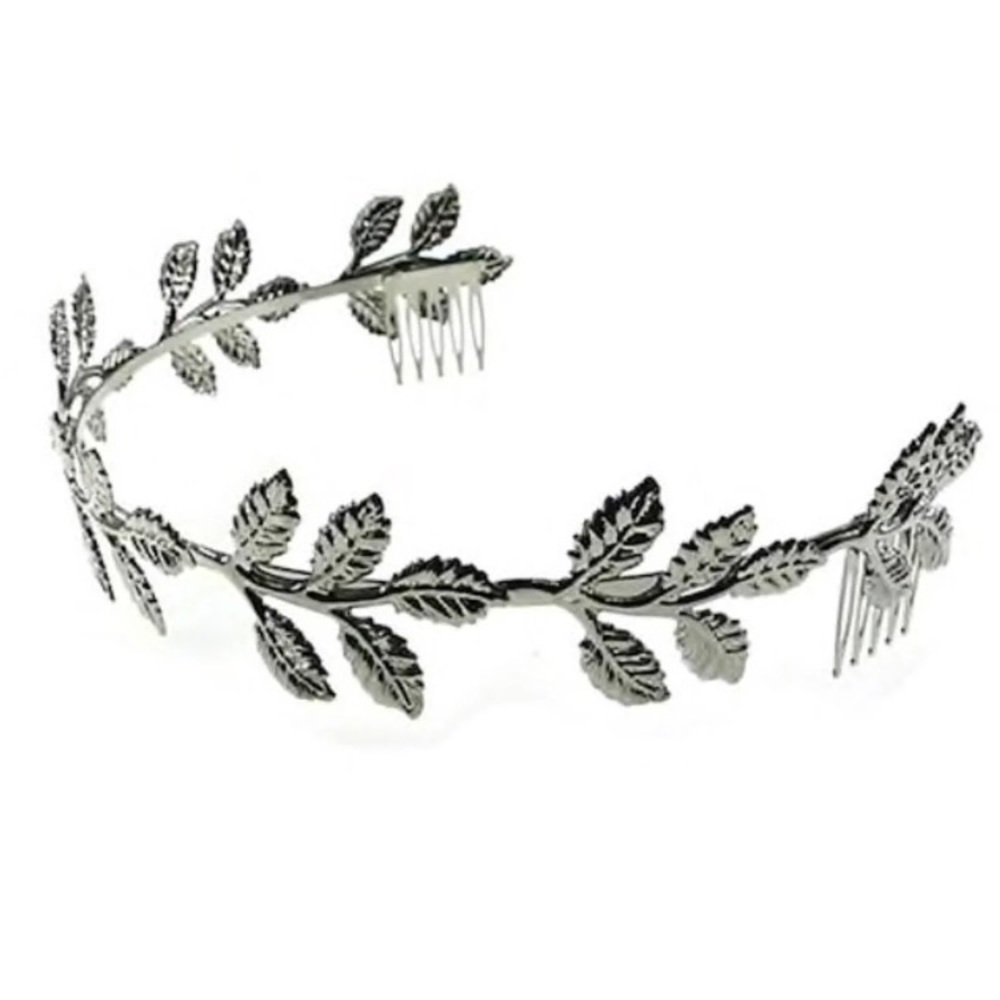SILVER Metal Leaf Athena Greek Headband